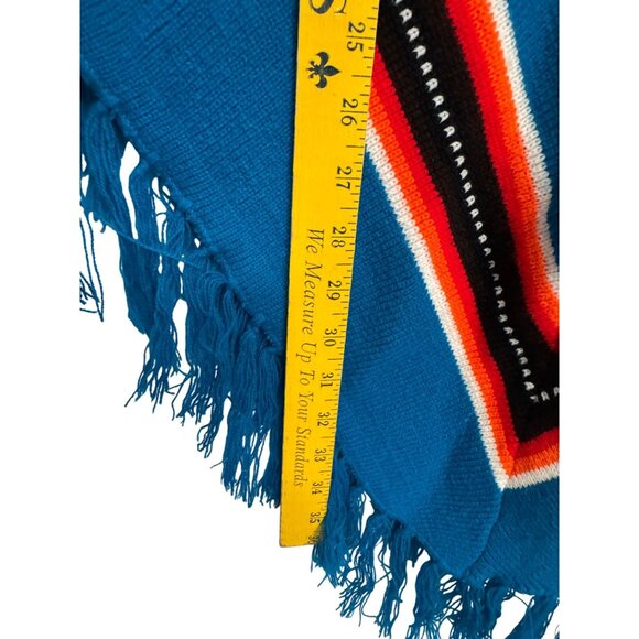 Chevron Aztec Pattern Knit Poncho With Fringe Hem - Picture 3 of 3